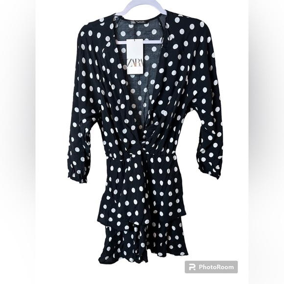 Zara Dresses & Skirts - Zara Women’s Small Black White Polka Dot Layered Flounce Flare Asymmetric Dress